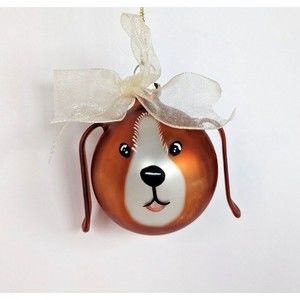 Vintage Puppy Dog Head Cute Face Christmas Ornament Hand Painted Glass Bulb